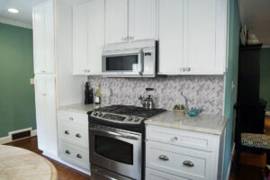Greecian White Herringbone Pattern styled in a finished room