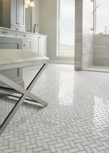 Greecian White Herringbone Pattern styled in a finished room