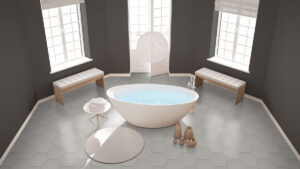 Hexley Dove Hexagon styled in a finished room