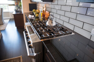 Ice Bevel Glass Tile 4×12 styled in a finished room