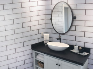 Ice Bevel Glass Tile 4×12 styled in a finished room