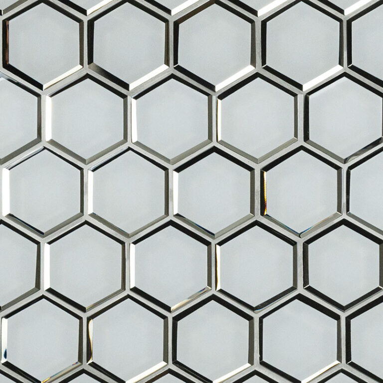 Ice Beveled 3″ Hexagon glass backsplash tile