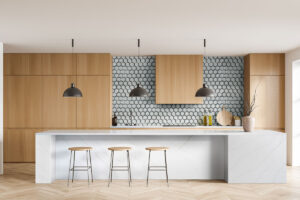 Ice Beveled 3″ Hexagon styled in a finished room