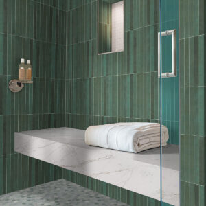 Icelandic Green 2″ Hexagon Mosaic styled in a finished room