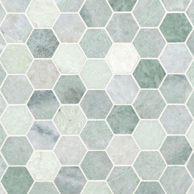 Icelandic Green 2″ Hexagon Mosaic glass backsplash tile