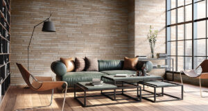 Brickstone Ivory Brick 2×18 styled in a finished room