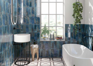 Marza Cobalt Mosaic styled in a finished room