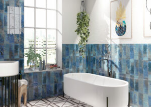 Marza Cobalt Mosaic styled in a finished room