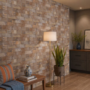 Marza Rust Mosaic styled in a finished room