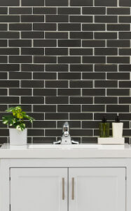 Metallic Gray Bevel Subway styled in a finished room