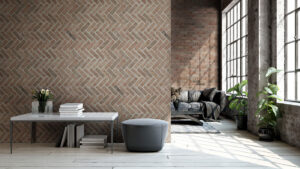 Noble Red Reclaimed Clay Brick Herringbone styled in a finished room