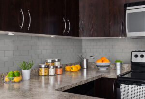 Oyster Gray Subway Tile 2×4 styled in a finished room