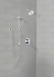 Oyster Gray Subway Tile 4×12 styled in a finished room