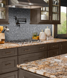 Penny Round Grigio Mix Mosaic styled in a finished room