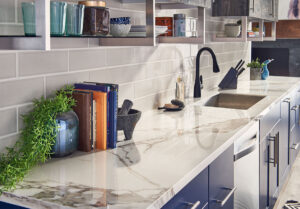 Portico Pearl Subway Tile 4×12 Mosaic styled in a finished room