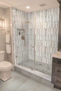Puebla Greige Pebble styled in a finished room