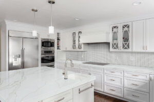 White And Black Matte Basket Weave Mosaic styled in a finished room