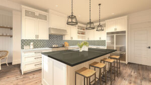 Rhombix Nero Polished styled in a finished room