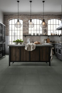 Brickstone Rustique Red Brick 2×18 styled in a finished room
