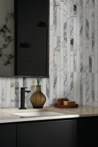 Scollopini Lilac Pattern Honed styled in a finished room