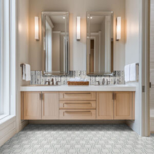 Scollopini Lilac Pattern Honed styled in a finished room