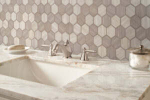 Silva Oak 2″ Hexagon Mosaic styled in a finished room
