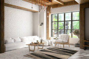 Sliced Pebble Ash Tumbled styled in a finished room