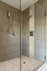 Sliced Pebble Earth Tumbled styled in a finished room