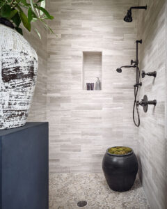 Sliced Pebble Earth Tumbled styled in a finished room