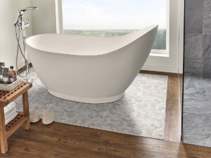 Sliced Pebble Truffle Tumbled styled in a finished room