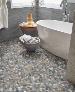 Sliced Rainforest Pebble styled in a finished room