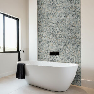 Sliced Rainforest Pebble styled in a finished room