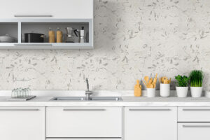 Statuario Celano Hexagon Mosaic styled in a finished room