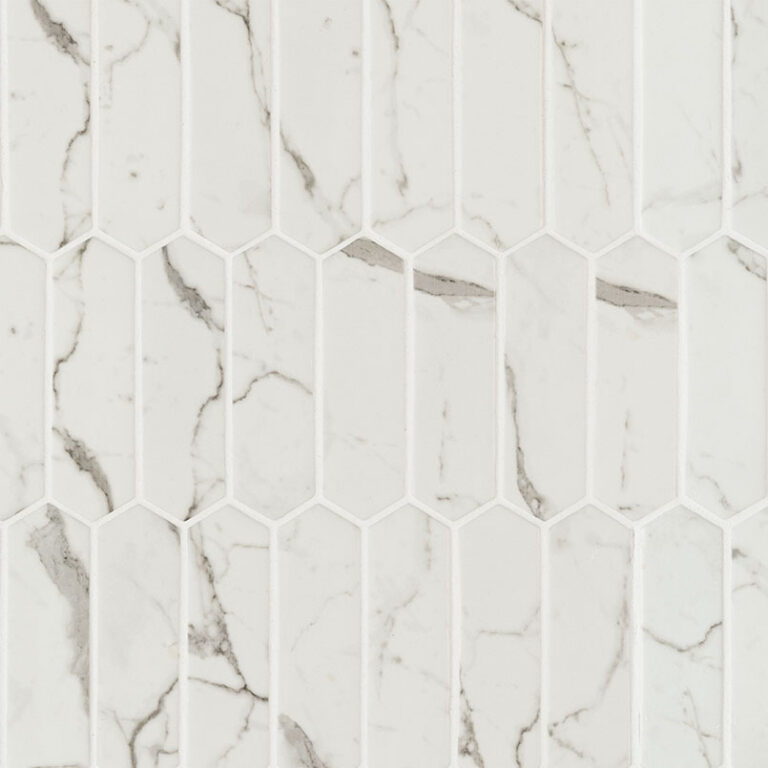 Statuario Celano Picket 6mm glass backsplash tile