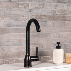 Brickstone Taupe Brick 2×18 styled in a finished room