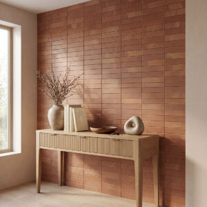 Terracotta Subway 2×8 Stack Matte styled in a finished room
