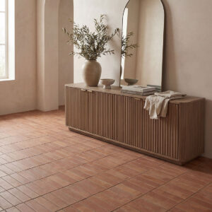 Terracotta Subway 2×8 Stack Matte styled in a finished room