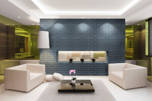 Urbano Navy 3D Mix styled in a finished room