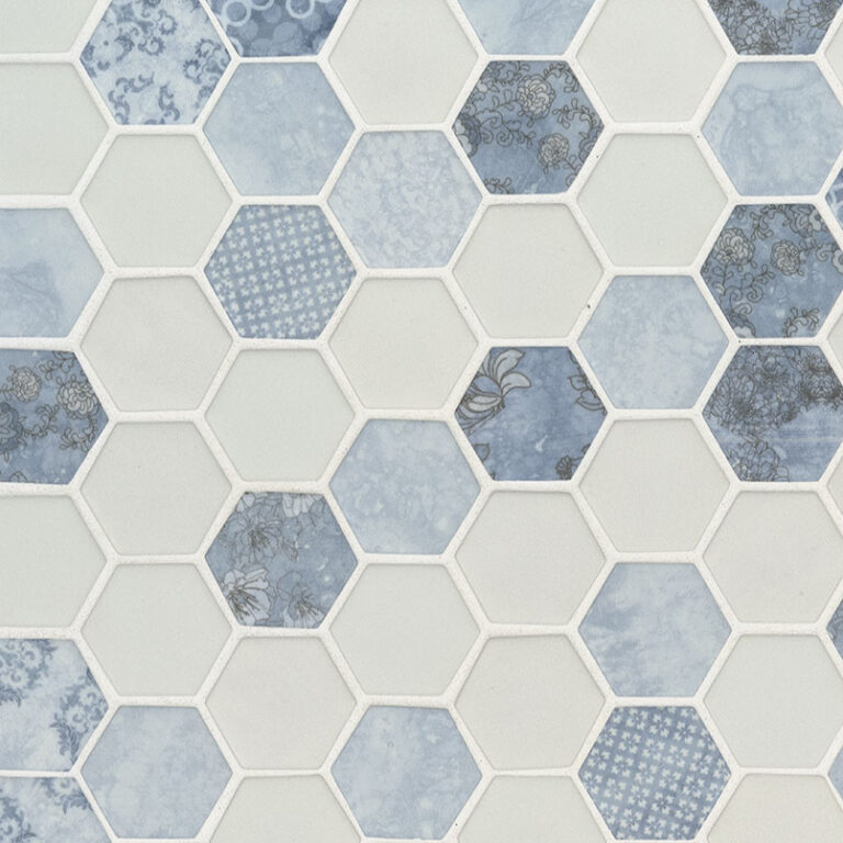 Vista Azul Hexagon Mosaic glass backsplash tile