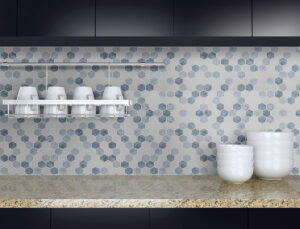 Vista Azul Hexagon Mosaic styled in a finished room