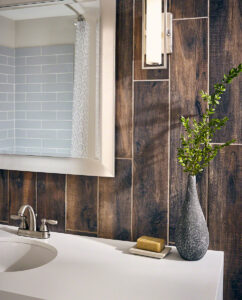 Gray Glossy Subway Tile 4×16 styled in a finished room