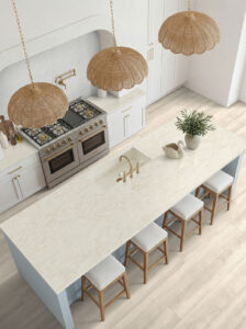 Whisper White Arabesque Tile ® styled in a finished room