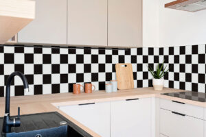 White and Black 4″ Checkered Matte styled in a finished room