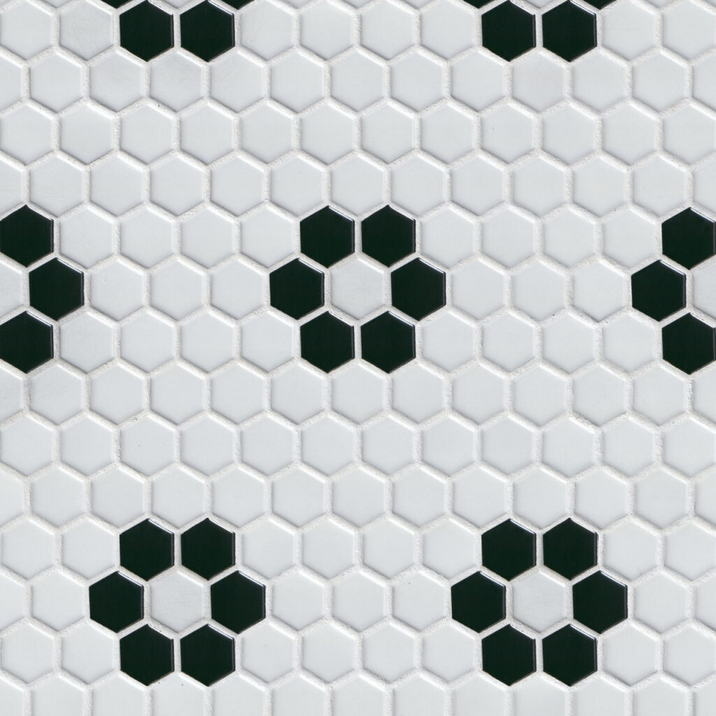 White and Black Floral Hexagon Matte backsplash tile