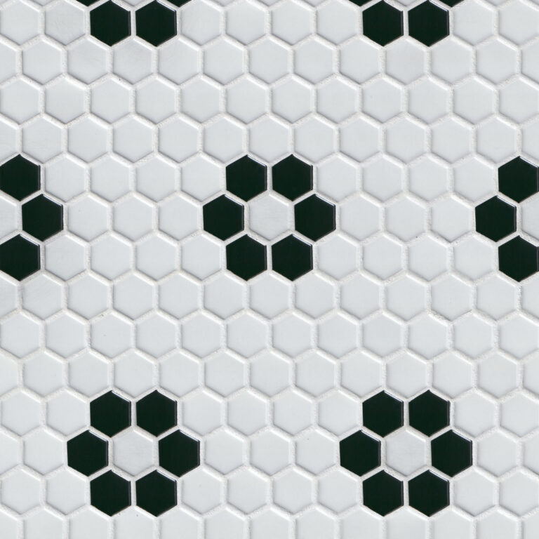 White and Black Floral Hexagon Matte porcelain backsplash tile