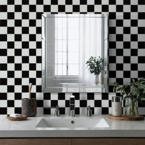 White and Black 4″ Checkered Matte styled in a finished room