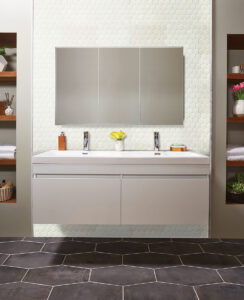 White Glossy 2” Hexagon Mosaic styled in a finished room