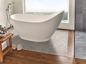 White Oak Pebbles Tumbled Pattern 10mm styled in a finished room