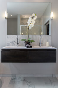 Essentials White Vena Ceramic styled in a finished room