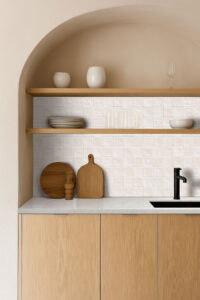 Zest Sand Tile 4×4 styled in a finished room